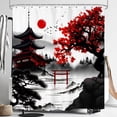 thumbnail image 1 of LIGHTINHOME Japanese Cherry Blossom Shower Curtain 72Wx72H Inches Watercolor Black Red Floral Asian Chinese Mountain Sun Anime Cloth Fabric Waterproof Polyester Bathroom Home Decor Set with Hooks, 1 of 6