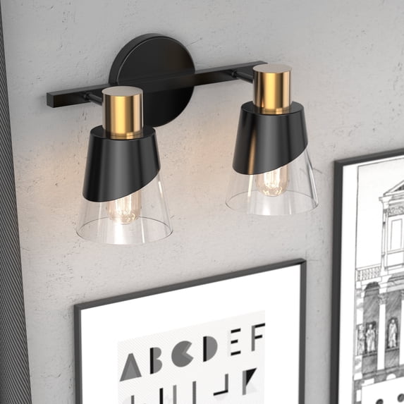 LIGHTINN 2-Light Bathroom Vanity Dimmable Lights with Clear Glass Shade, Bathroom Light Fixture Over Mirror E26