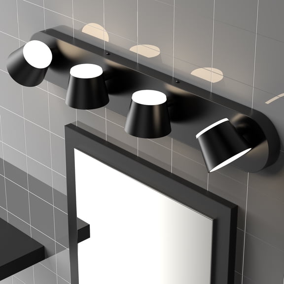 LIGHTINN  27.2" 4-Light Dimmable LED Vanity Light, Rotatable Bathroom Wall Lamp, Matte Black, Damp Rated
