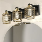LIGHTINN 3-Light Bathroom Light Fixtures over Mirror, Vintage Bathroom Wall Lamp with Meshy Lantern Design Lampshade, Brushed Bronze, E26 Bulb Base