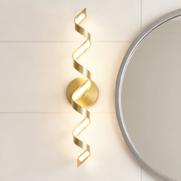 LIGHTINN 31 inch Bathroom Lighting Fixture With Spiral Design, 20W Modern Dimmable LED Bathroom Vanity Light Over Mirror, 4000K Gold
