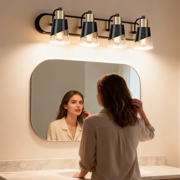 LIGHTINN 4-Light Bathroom Vanity Dimmable Lights with Clear Glass Shade, Bathroom Light Fixture Over Mirror
