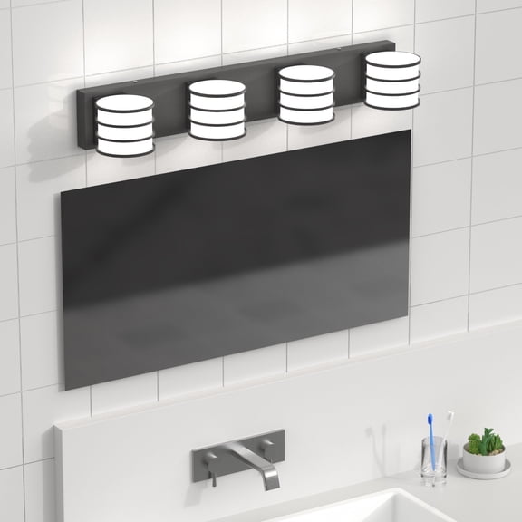 LIGHTINN 4-Light Bathroom Vanity Light Modern Acrylic LED Bathroom Light 28.3inch Wall Light LED 6000K White Bathroom Lighting (Black)