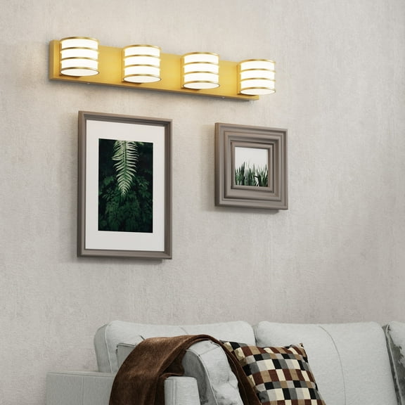 LIGHTINN 4-Light Bathroom Vanity Light Modern Acrylic LED Bathroom Light 28.3inch Wall Light LED 6000K White Bathroom Lighting Gold