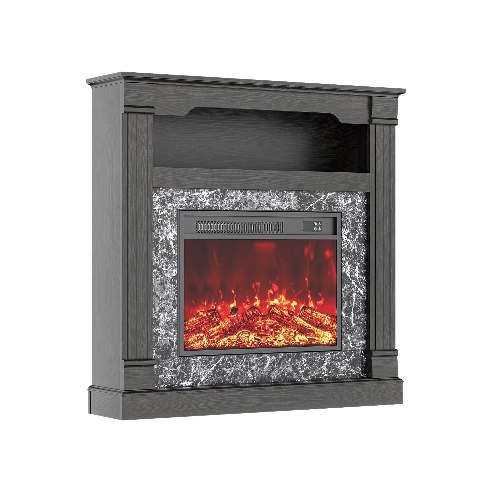 LIGHTINN 40" Freestanding Electric Fireplace With Mantel for Small to Medium Space, Overheat Protection & 3D Flame Effect with Remote Control, Black