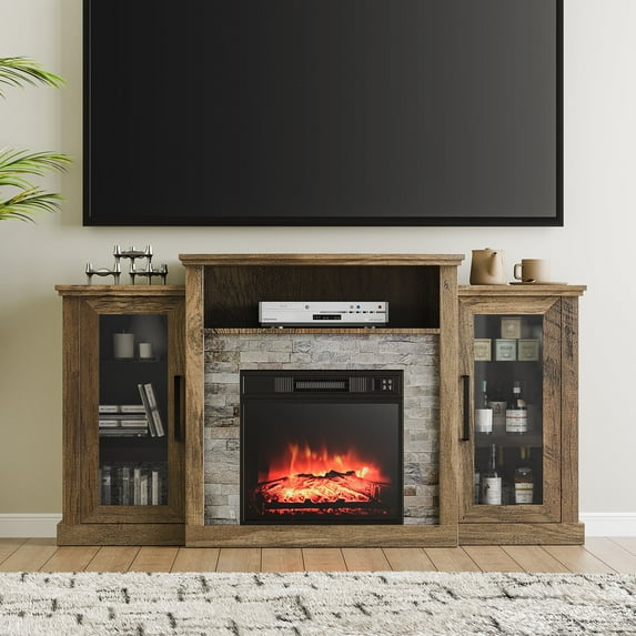 LIGHTINN TV Stand with Electric Fireplace, 60" Entertainment Center TV Console Table with Remote Control Electric Fireplace for Living Room Bedroom