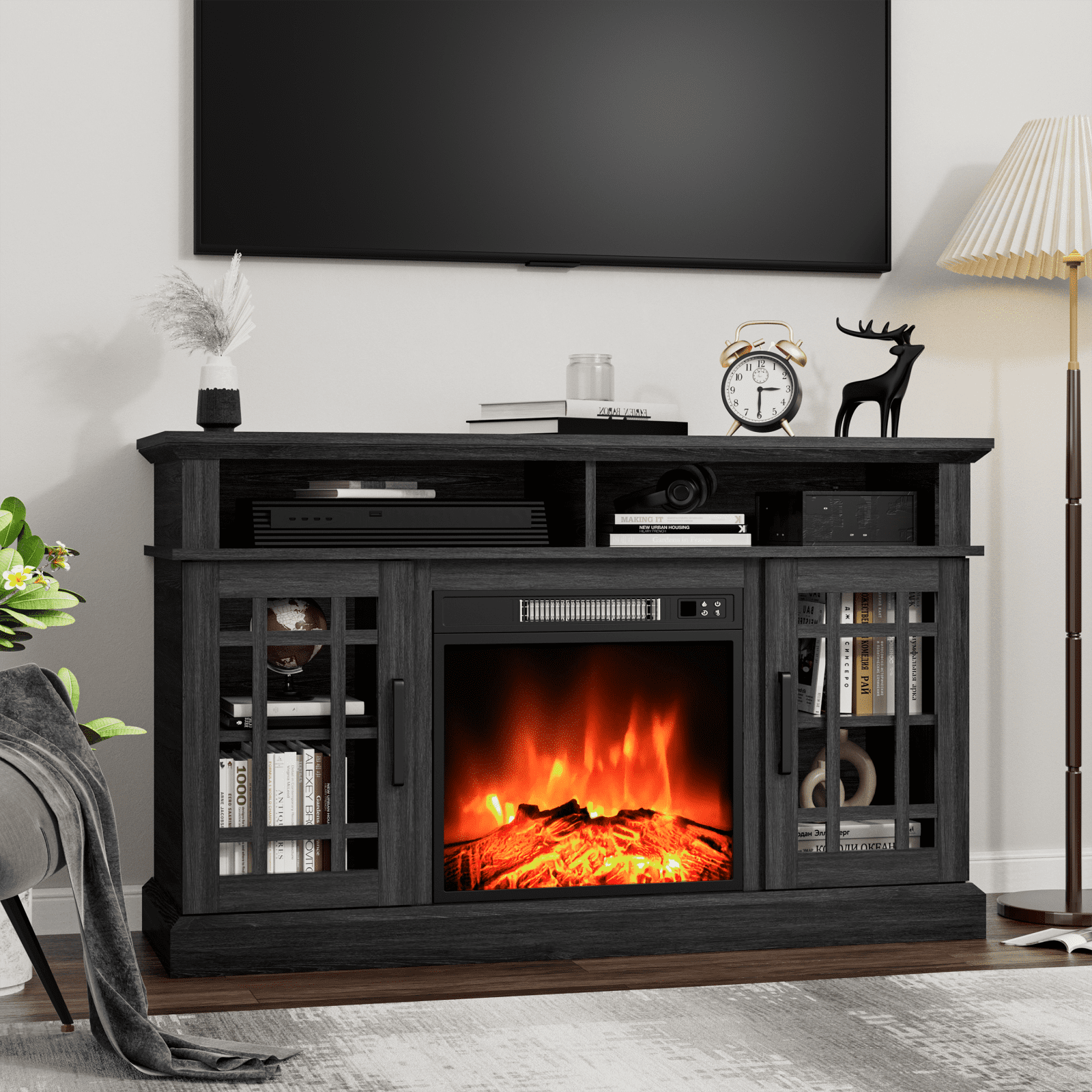 LIGHTINN Media Console TV Stand with Electric Fireplace,TV Stand for up ...