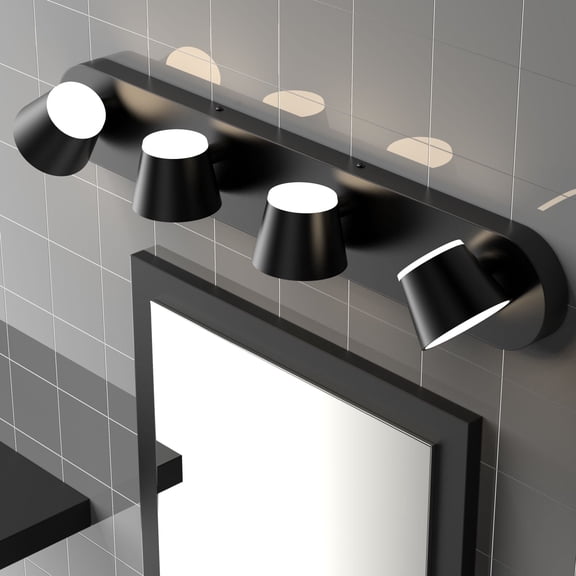 LIGHTINN Bathroom Dimmable Vanity Light with Acrylic Shade, Mirror Headlights Built-in LED Light Fixtures for Vanity Bathroom Bathtub 4-Light ( Black)