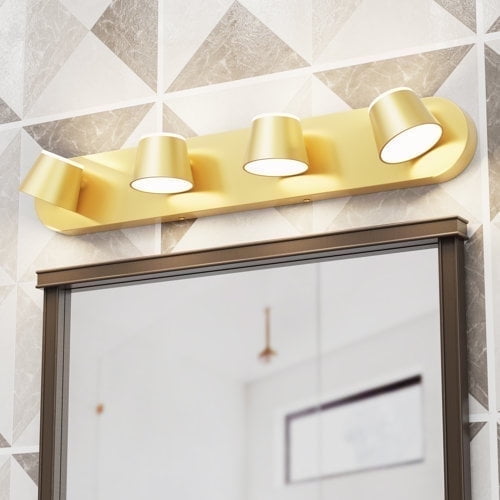 LIGHTINN Bathroom Dimmable Vanity Light with Acrylic Shade, Mirror Headlights Built-in LED Light Fixtures for Vanity Bathroom Bathtub 4-Light (Gold)