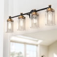 thumbnail image 1 of LIGHTINN Bathroom Dimmable Vanity Light with Cylindrical Clear Striped Glass Shade E26 Socket Base Vintage Fixture 4-Light (Black/Gold), 1 of 7