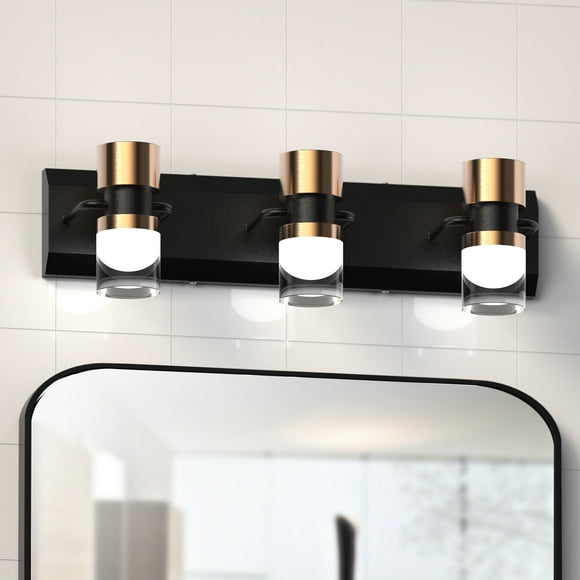LIGHTINN Bathroom Light Fixtures Dimmable LED Vanity Lights Crystal Clear Cylinder Design Lampshade 4000K Wall Light Fixtures(3 Lights)