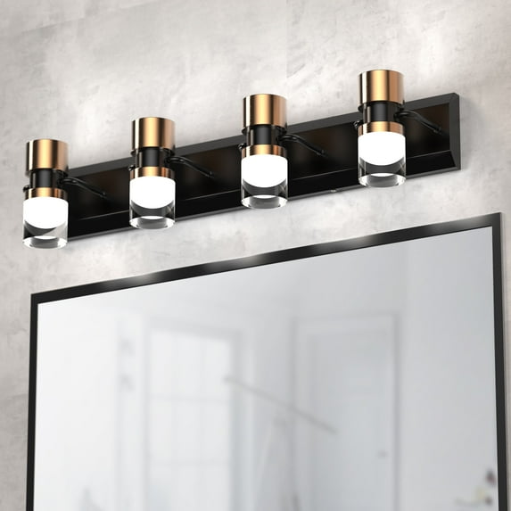 LIGHTINN Bathroom Light Fixtures Dimmable LED Vanity Lights Crystal Clear Cylinder Design Lampshade 4000K Wall Light Fixtures 4-Light