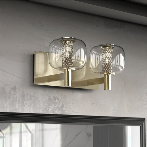 LIGHTINN Brushed Brass Bathroom Vanity Light, Lights Fixtures over Mirror, Modern Wall Sconce with Clear Globe Glass Shades for Bathroom Vanity Porch Living Room 2-Light