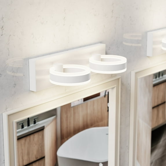LIGHTINN Dimmable Bathroom Vanity Light Modern Metal Acrylic LED Bathroom Light Wall Light LED 6000K White Bathroom Lighting 2-Light (White)
