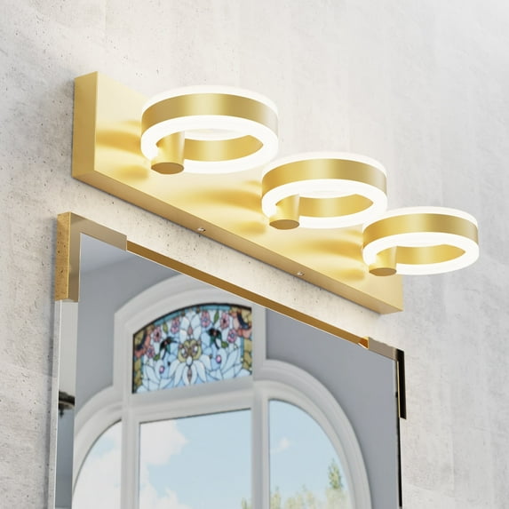 LIGHTINN Dimmable Bathroom Vanity Light Modern Metal Acrylic LED Bathroom Light Wall Light LED 6000K White Bathroom Lighting 3-Light (Gold)