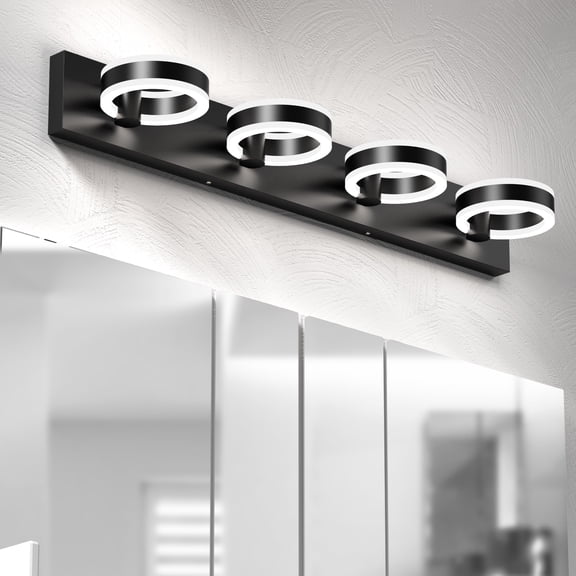 LIGHTINN 4-Light Bathroom Vanity Light,Dimmable Modern Metal Acrylic LED Bathroom Light Fixtures Wall Sconce 6000K (Black)