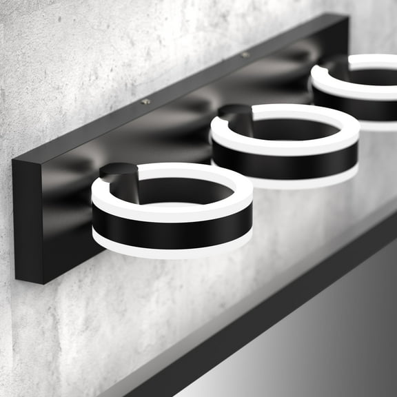 LIGHTINN Dimmable Bathroom Vanity Light Modern Metal Acrylic LED Bathroom Light Wall Light LED 6000K White Bathroom Lighting 3-Light (Black)