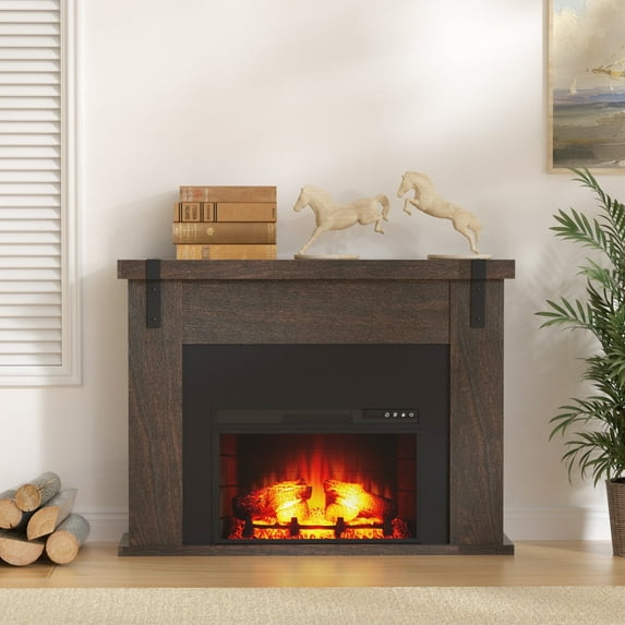 LIGHTINN Electric Fireplace with Mantel, Freestanding Heater with Remote Control, Adjustable Realistic 3D Flame
