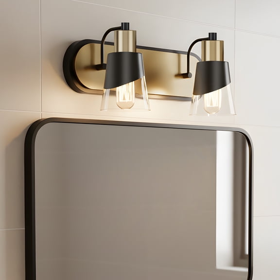 LIGHTINN Modern 2-Bulb Dimmable LED Bathroom Vanity Light with Clear Glass Shade over Mirror