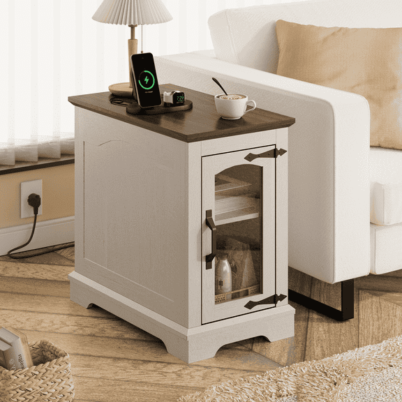 LIGHTINN End Table with Storage and Charging Station for Living Room, Nightstand with Adjustable Shelf, Walnut and White Oak Espresso