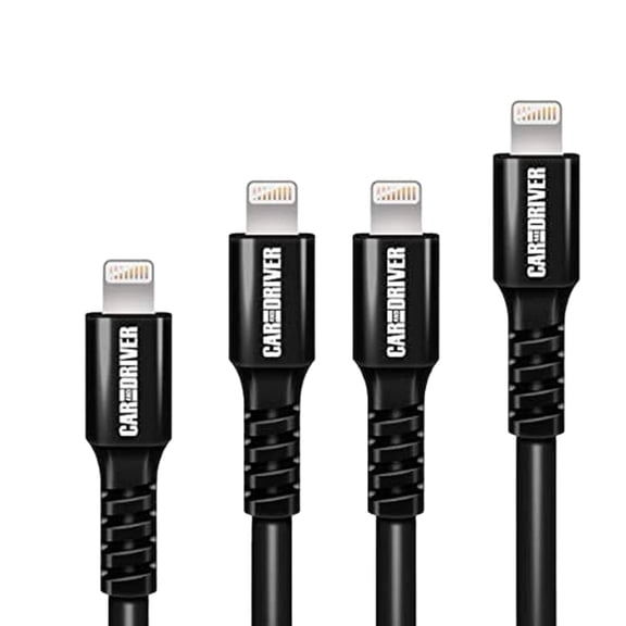 Car and Driver 4PK USB to Lightning Cable | Charging Cords for Car - Charge & Sync Smartphone & Tablet | Multi Length Lightning Charger Cables for iPhone & iPad | 3FT, 2 6FT, 10FT Charger Cord (Black