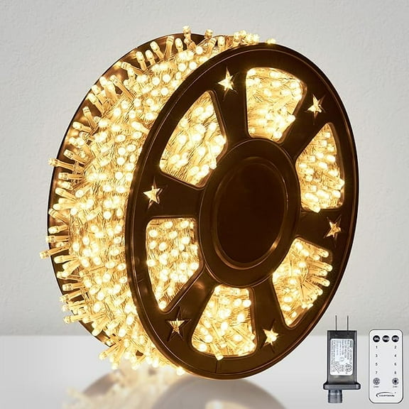 LIGHTSHARE 1000LED 328FT String Lights Warm White, 8 Modes 30V Plug in Fairy Lights with Remote Control for Home Garden Yard Christmas Wedding Holiday Party Thanksgiving (1pc Transparent Wire)