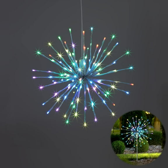 LIGHTSHARE 18'' Starburst Light Lighted Ball 120 LED Firework Lights Twinkle with Remote Control Hanging Ball Dual-use for Patio Walkway Pathway Decoration Indoor/Outdoor (BZQ18IN-W-RGB)