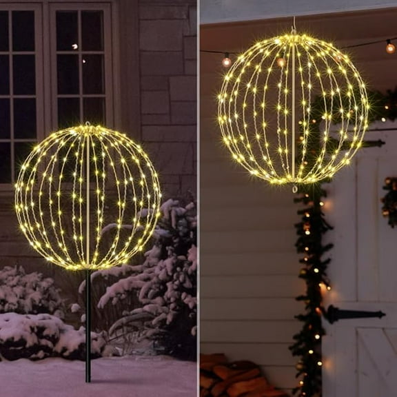 LIGHTSHARE 20IN 200LED Light Ball Yard Decoration Pathway Lights Sphere Light Fold Flat Metal Frame Indoor Outdoor Waterproof Garden Lights, Plug in