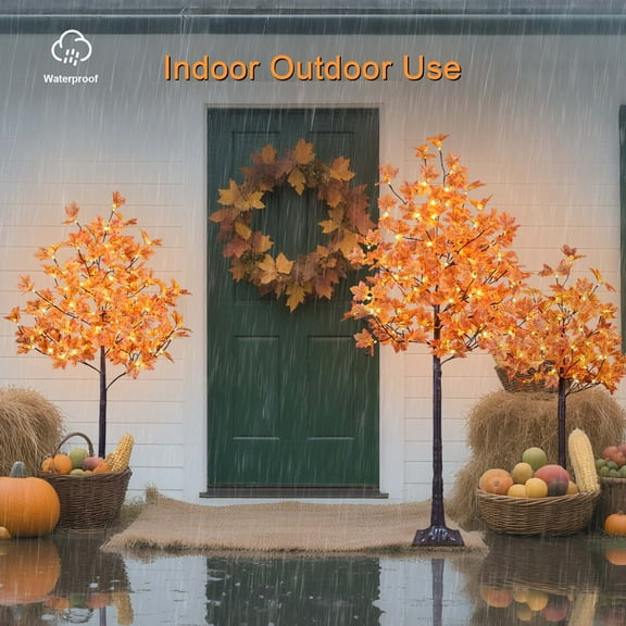 LIGHTSHARE 4+5+6FT 288LED Artificial Lighted Maple Tree Warm White Fall Decorations Indoor Ourdoor, Orange