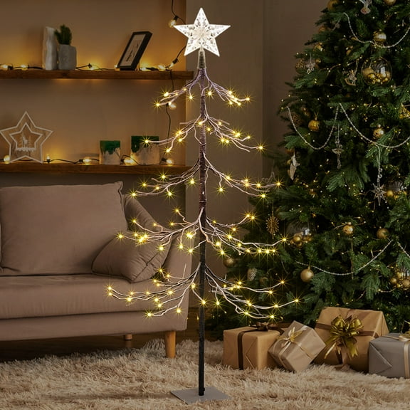 LIGHTSHARE 4 ft. Snowy Fir Tree, 112 LED Lights, for Indoor and Outdoor Use, Warm White, for Home Festival Party Christmas (4FT)