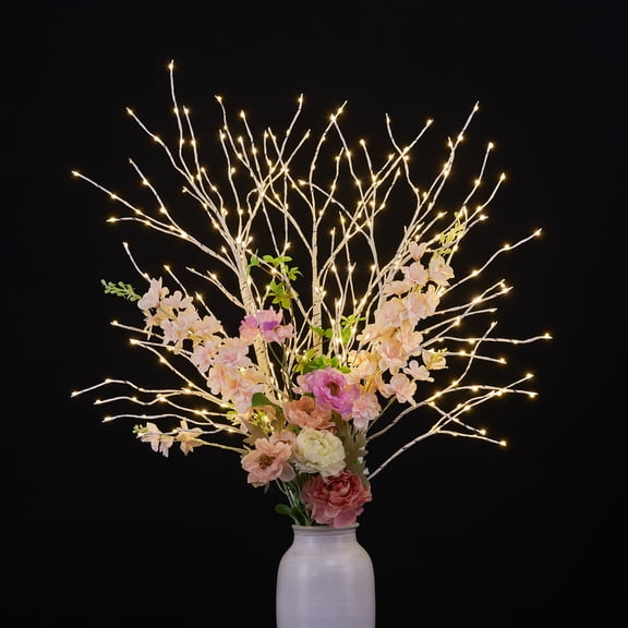 LIGHTSHARE Lighted 41IN Artificial Twig Birch Tree Branch with 300 Fairy LED Lights Plug in with Timer for Spring Thanksgiving Christmas Decoration Indoor Outdoor Sticks, Brown