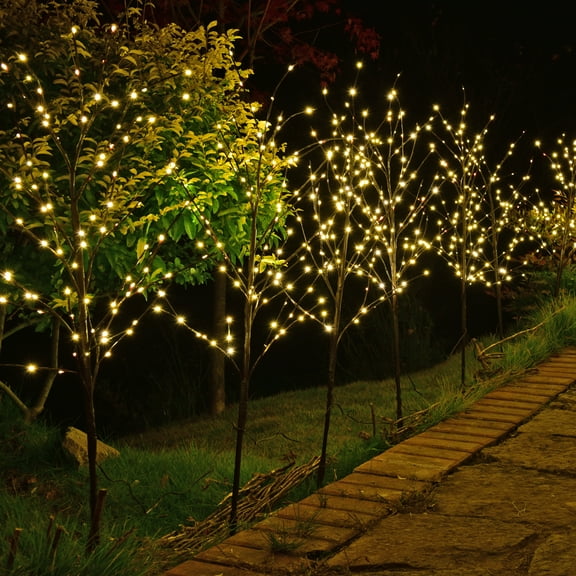 LIGHTSHARE Lighted 41IN Artificial Twig Birch Tree Branch with 300 Fairy LED Lights Plug in with Timer for Spring Thanksgiving Christmas Decoration Indoor Outdoor Sticks, Brown