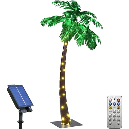 LIGHTSHARE Lighted 5FT Solar Palm Tree Artificial Palm Tree 96LED Lights for Office Decoration Outdoor and Indoors Tiki Bar Christmas Patio Pool