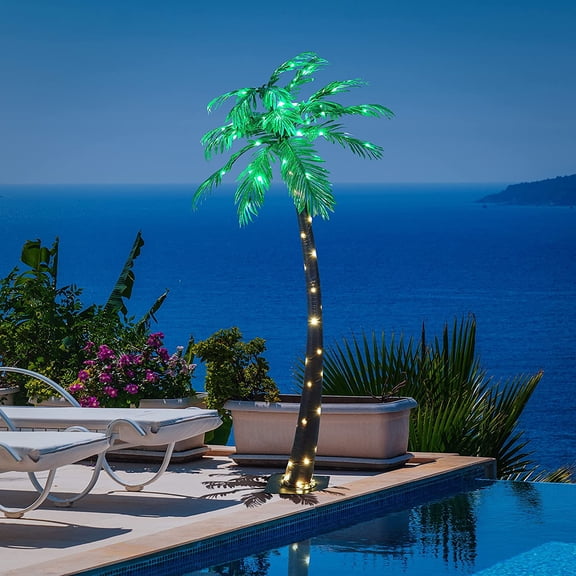 LIGHTSHARE Lighted Palm Tree, 5FT, Green Leaves and Lights