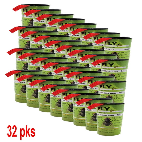 LIGHTSMAX Fly Catcher Trap, Fly Trap, Fly Bait, Fly Paper Ribbon, Sticky Fly Ribbons, Fly Paper Strips, Sticky Fly Strips, Flying Killer - 32PCS