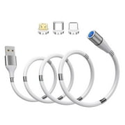 LIGHTSMAX Self Winding Magnetic Absorption Charging Cable,Universal 3 in 1 Magic Rope USB Magnetic Date Cable Compatible with Micro USB/Type C/iproducts Devices 3ft-1M
