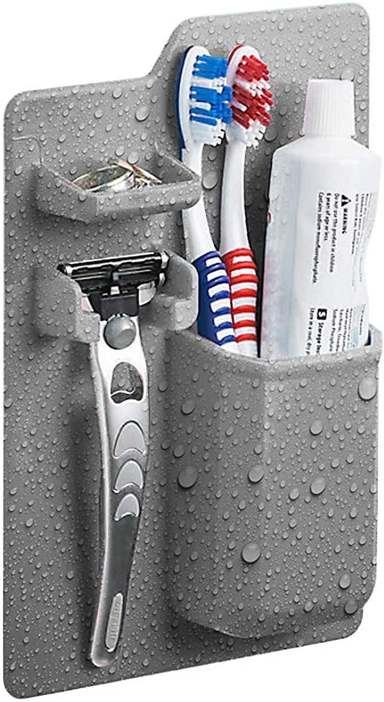 LIGHTSMAX Silicone Toothbrush Holder, Wall Mounted Toothbrush Holder Storage Organizer Items Shower Razor Holder for Bathroom (Grey)