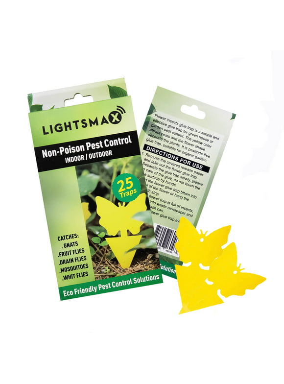 LIGHTSMAX Sticky Bug, Gnat, and Fruit Fly Trap: Yellow Dual Sided Glue Insect Catcher to Control Bugs Indoor and Outdoor - Traps Fruit Flies, Aphids and Flying Pests in Potted Plants (25)