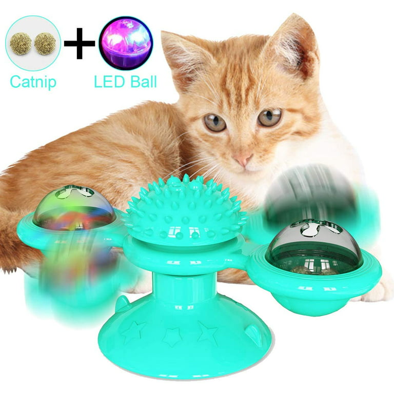 LIGHTSMAX Windmill Cat Toy Turntable Teasing Interactive Cat Toys for  Indoor Cats with Suction Cup Scratching Tickle Cats Hair Brush Funny Kitten  Toys with Catnip and Bells 