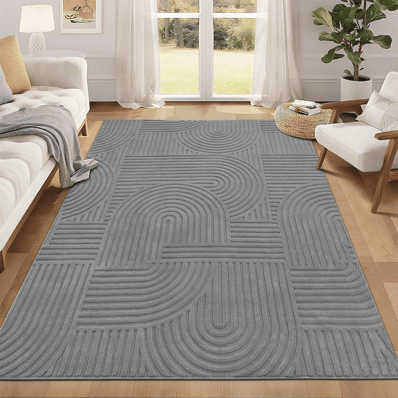 5'x 7' Area Rugs Soft Cozy Fluffy Arch Pattern High-Low Pile Large Non Slip Washable Modern Geometric Rug Scandinavian Minimalist Carpet for Living Room Bedroom Dining Room