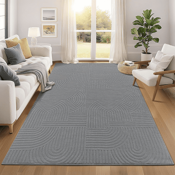 6'x 9' Area Rugs Soft Cozy Fluffy Arch Pattern High-Low Pile Large Non Slip Washable Modern Geometric Rug Scandinavian Minimalist Carpet for Living Room Bedroom Dining Room
