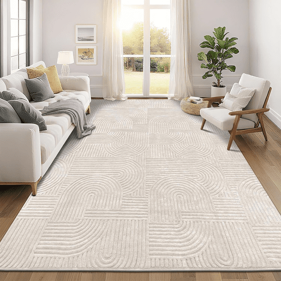 Ileading 9'x12' Boho Area Rug for Living Room, Non Slip Machine Washable Rugs Vintage Floor Carpet for Bedroom Dinning Room Kitchen