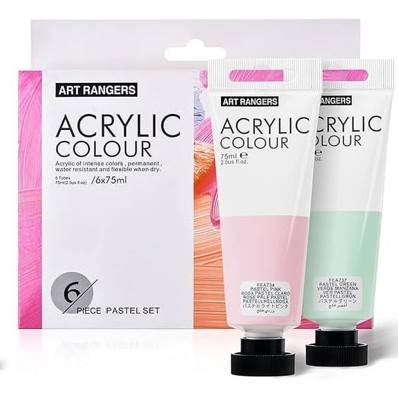 LIGHTWISH Acrylic Paint, Set of 6 Colors, 75 ml Tubes, Rich Pigments, Non-Fading