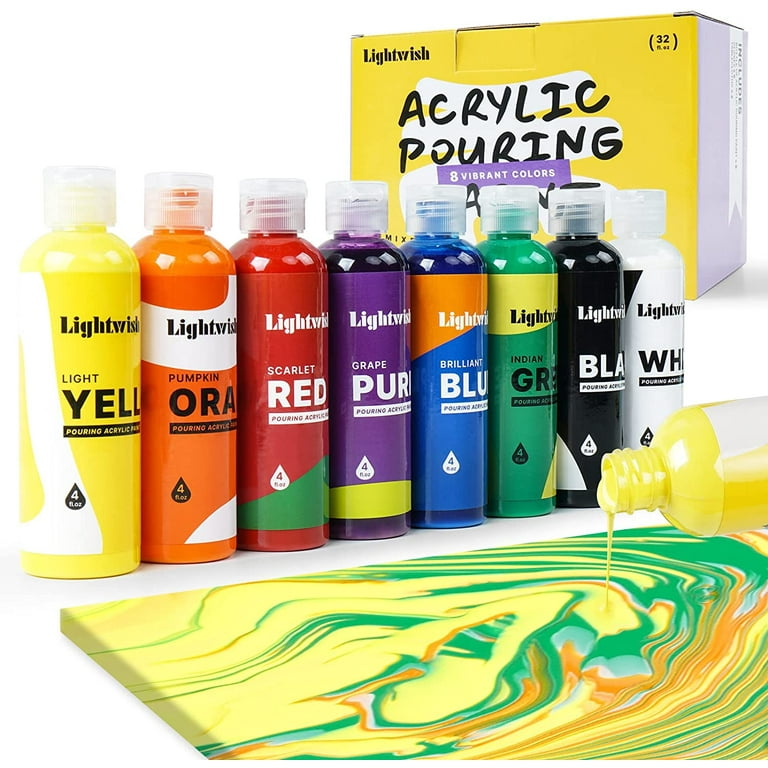 LIGHTWISH Premium Acrylic Pouring Paint, Set of 8 Classic Colors,  4oz./118ml Bottles, Pre-Mixed High Flow Liquid Acrylic Paint for Pouring on  Paper