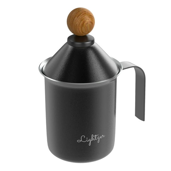 LIGHTZER Manual Milk Frother, 14 oz Stainless Steel Latte Cappuccino Coffee Foamer with Wooden Handle