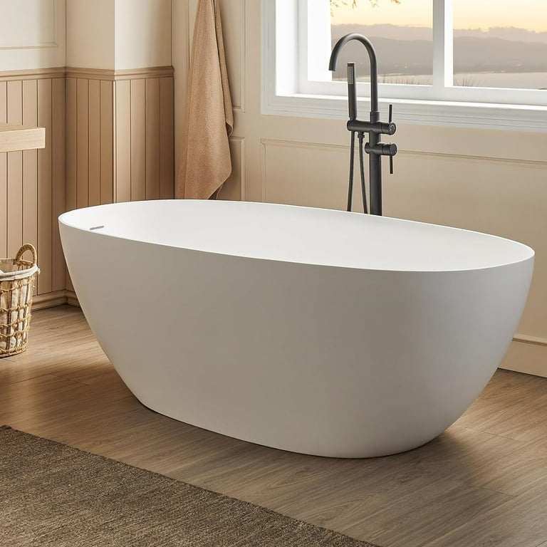 LIGMIRR 55 inch Stone Resin Freestanding Bathtub, Oval