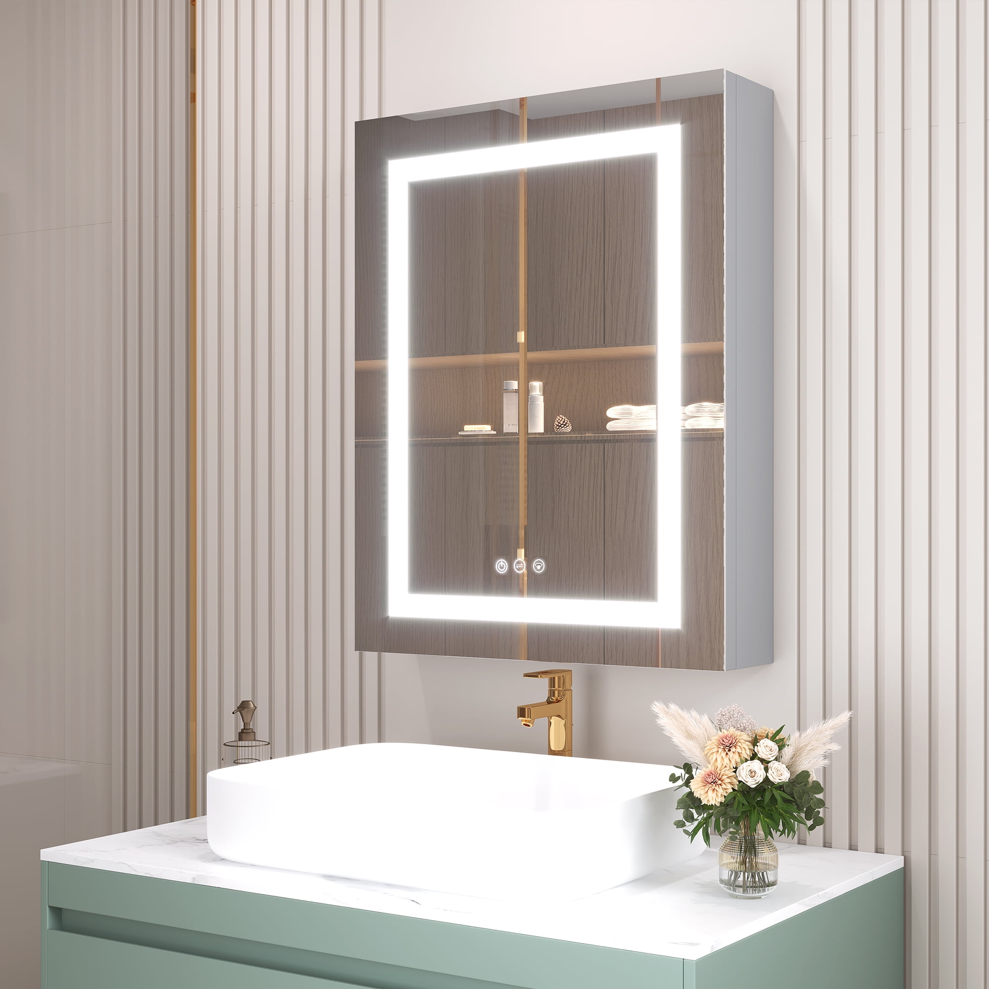 LIGMIRR Unique Door Lighted Bathroom Medicine Cabinet, LED Aluminum 20x26  inch, Recessed or Surface Wall Mount - Walmart.com, image size:2000x2000