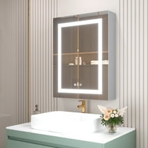 LIGMIRR Lighted Bathroom Medicine Cabinet with Mirror, LED  Aluminum 20 x 26 inch Recessed or Surface Wall Mount(LEFT OPEN)