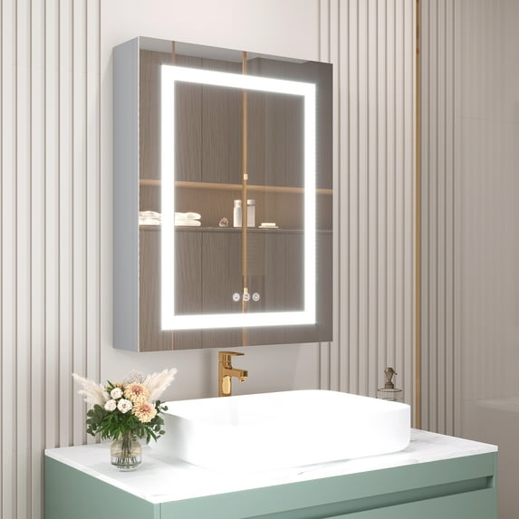 LIGMIRR Medicine Cabinet with Mirror,Bathroom Cabinet with Lights Led Wall Mount Aluminum 20"*26"Recessed or Surface
