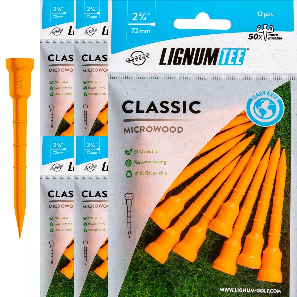 LIGNUM Tee Premium Golf Tees, Lasts 50+ Rounds, Anti-Spin Head, Ring System - 5Pack